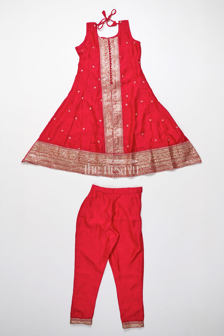 Girls Sharara Set in Red for Traditional Family Occasions
