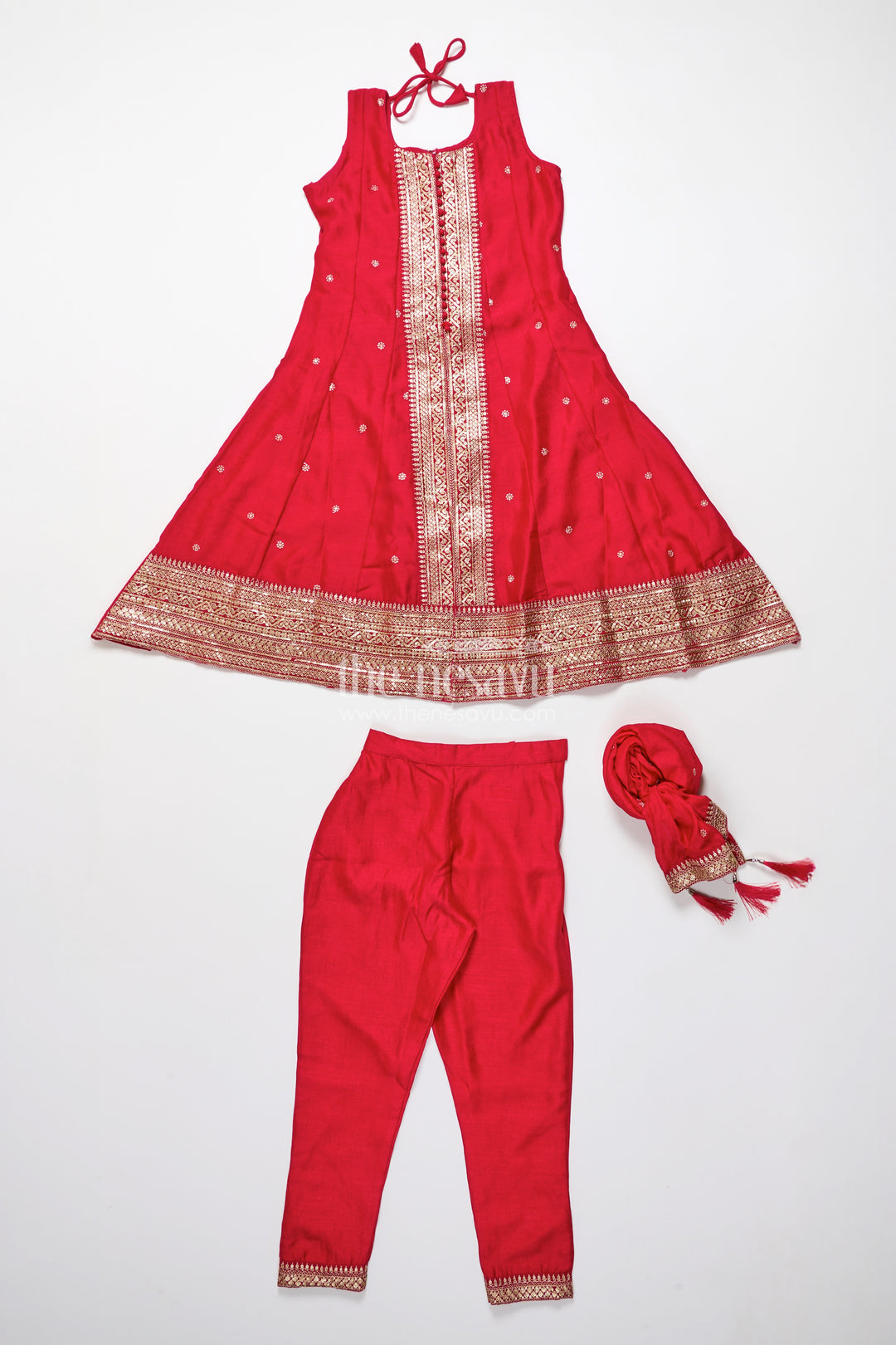 Girls Sharara Set in Red for Traditional Family Occasions