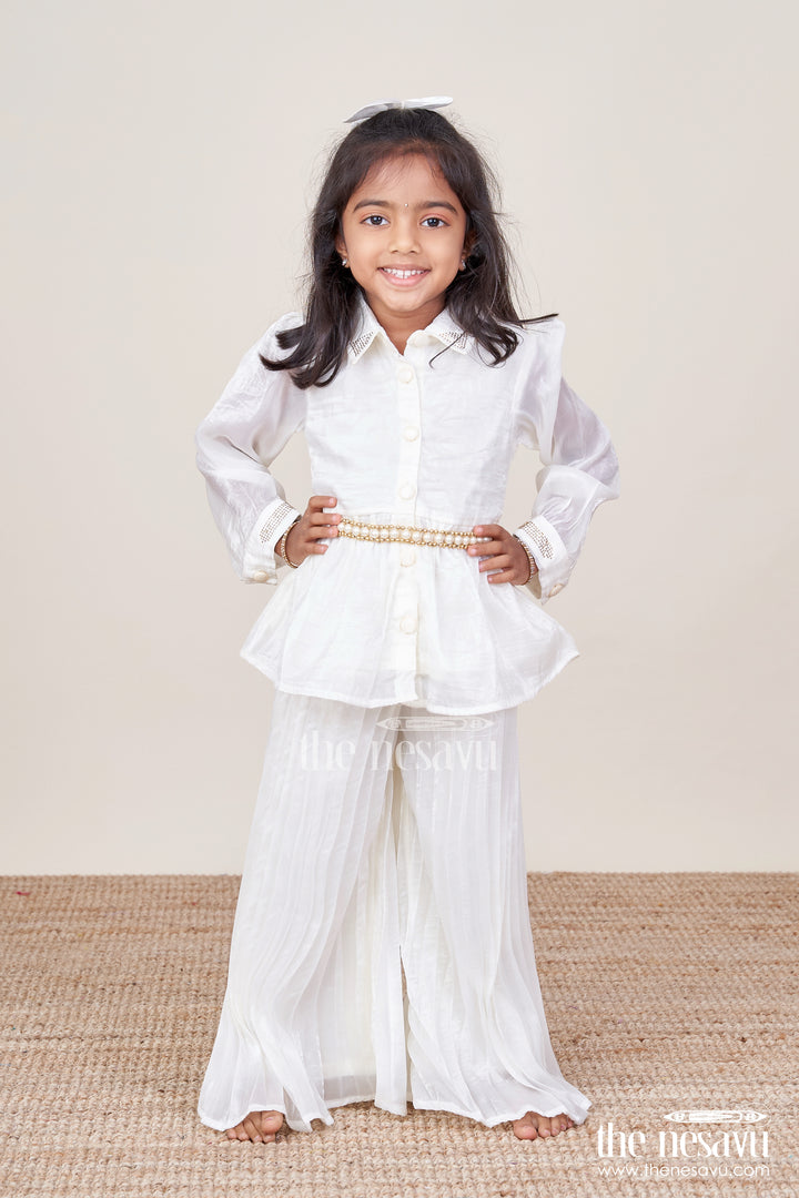 Elegant Party Set for Toddler Girls with Collar Top and Pleated Pants