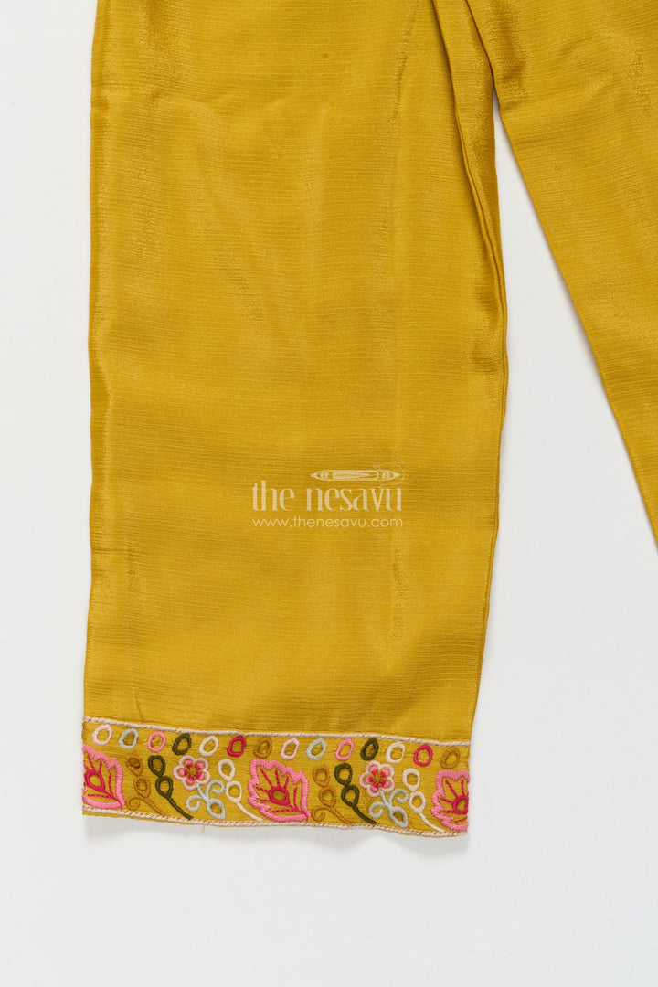 Girls Embroidered Casual Set with Collar Tunic and Pants