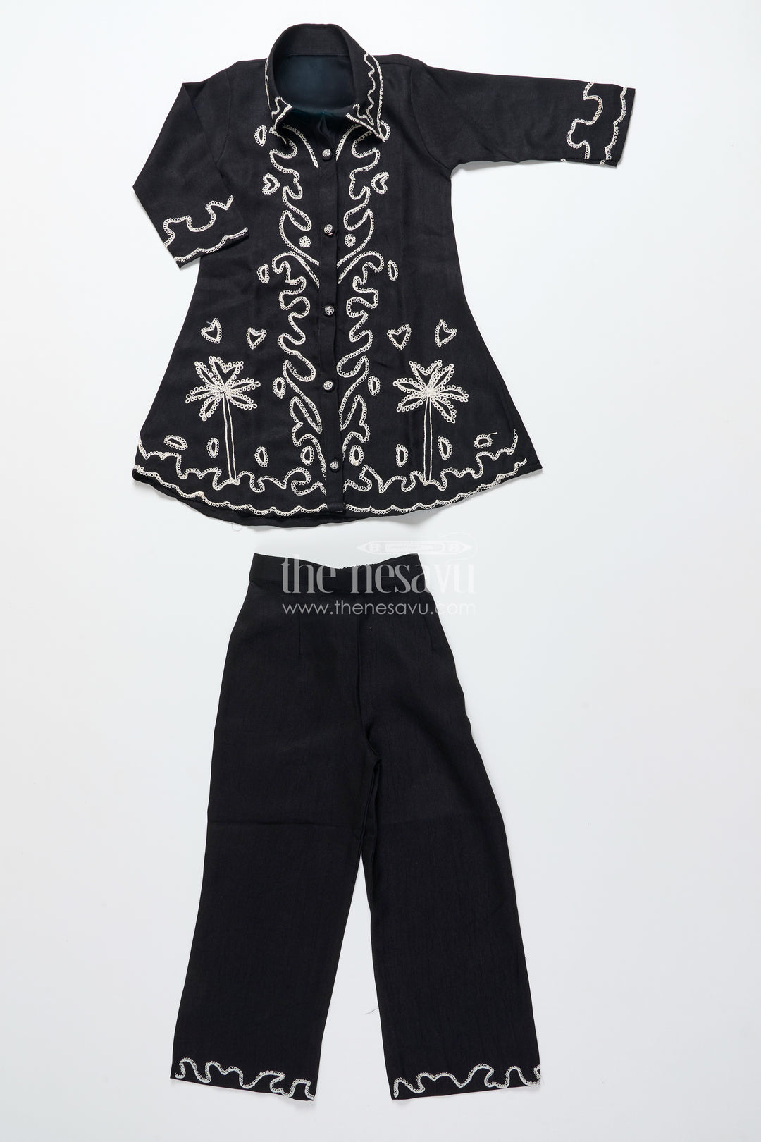 Girls Embroidered Black Georgette Plazo Set for Evening Functions