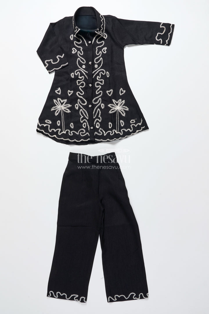 Girls Embroidered Black Georgette Plazo Set for Evening Functions