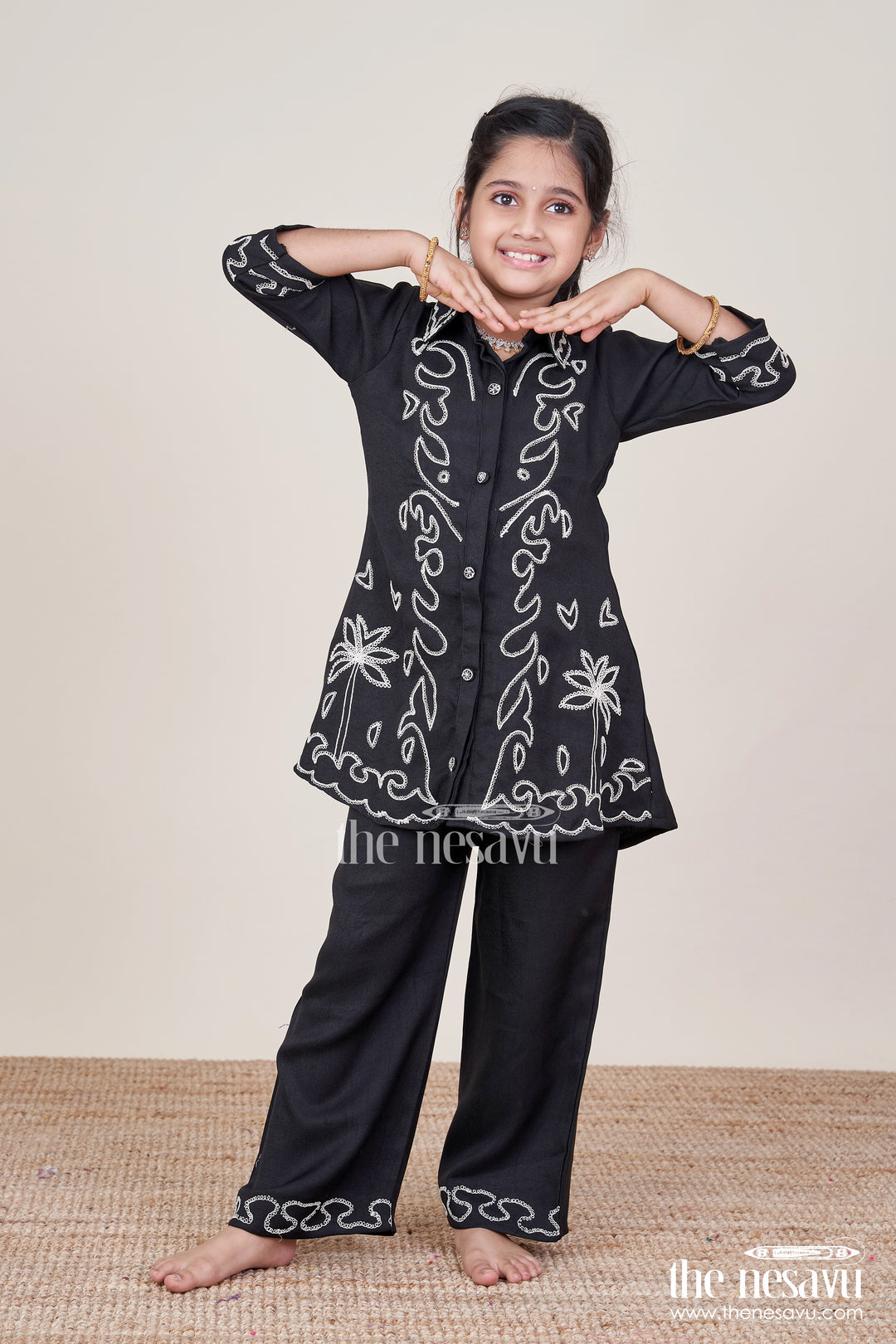 Girls Embroidered Black Georgette Plazo Set for Evening Functions