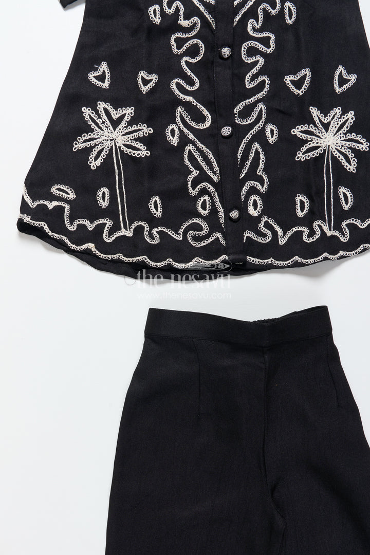 Girls Embroidered Black Georgette Plazo Set for Evening Functions