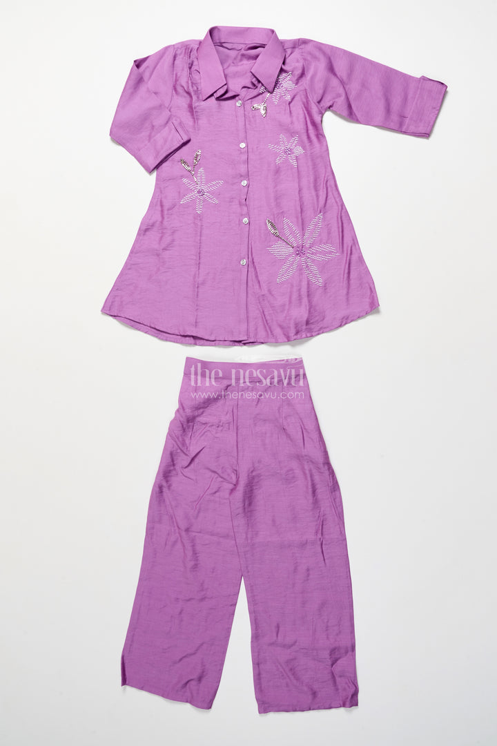 Girls Semi-Formal Ethnic Set with Collared Top and Sequin Floral Motifs