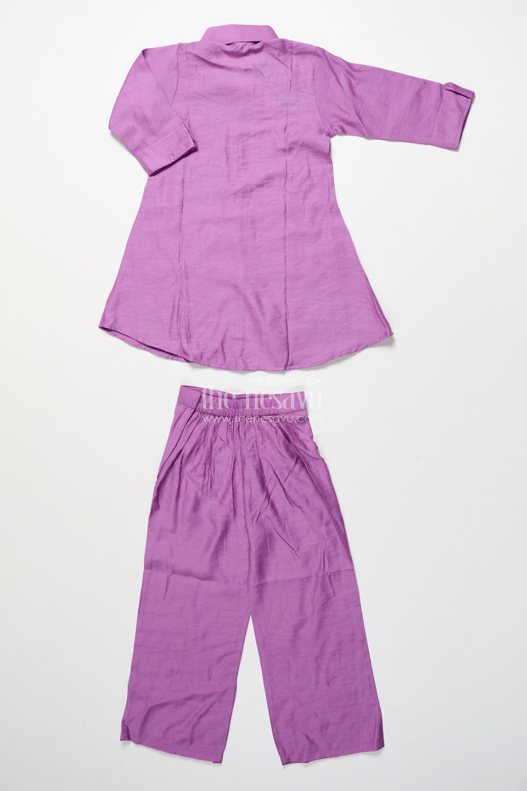 Girls Semi-Formal Ethnic Set with Collared Top and Sequin Floral Motifs