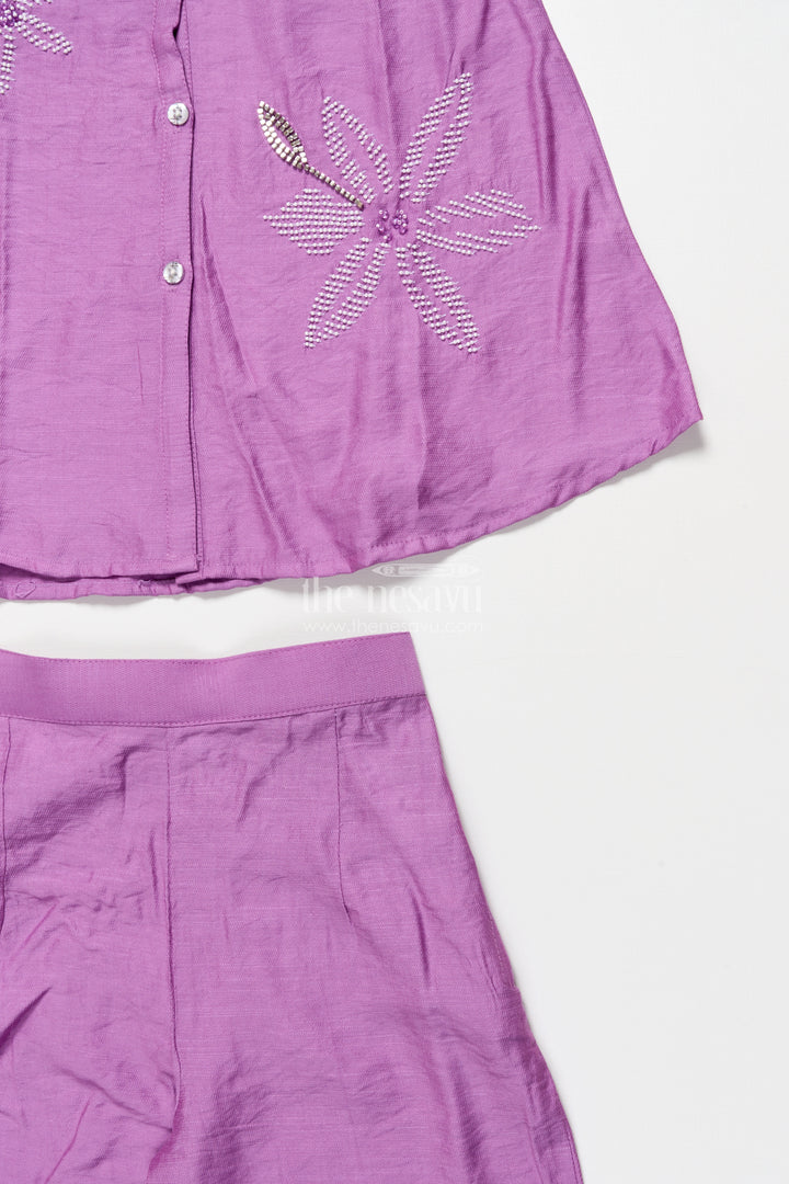 Girls Semi-Formal Ethnic Set with Collared Top and Sequin Floral Motifs