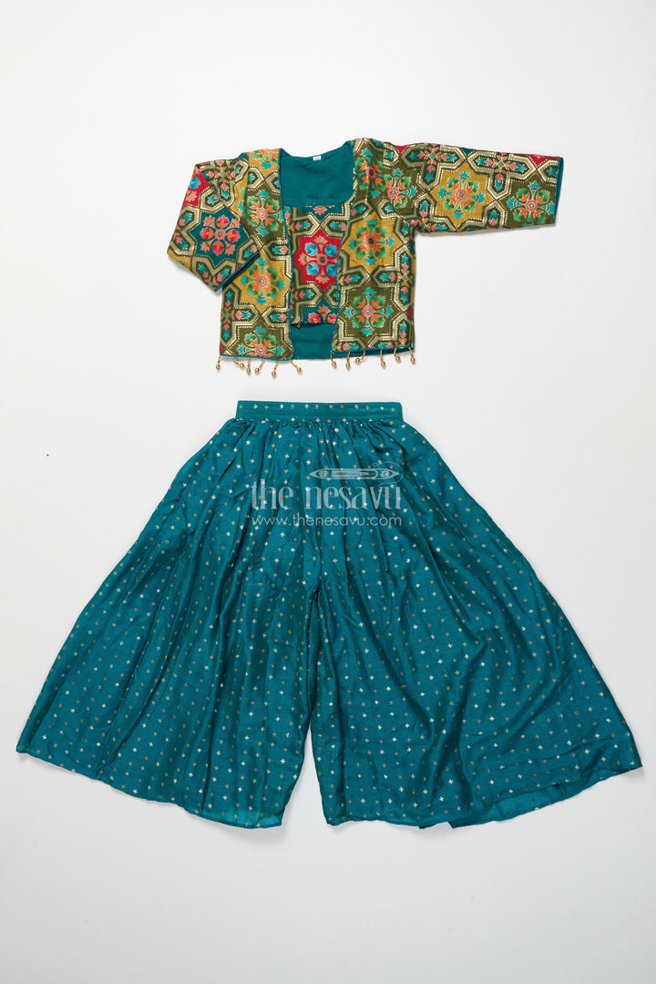 Festive ethnic sharara set with embroidered jacket and mirror detailing