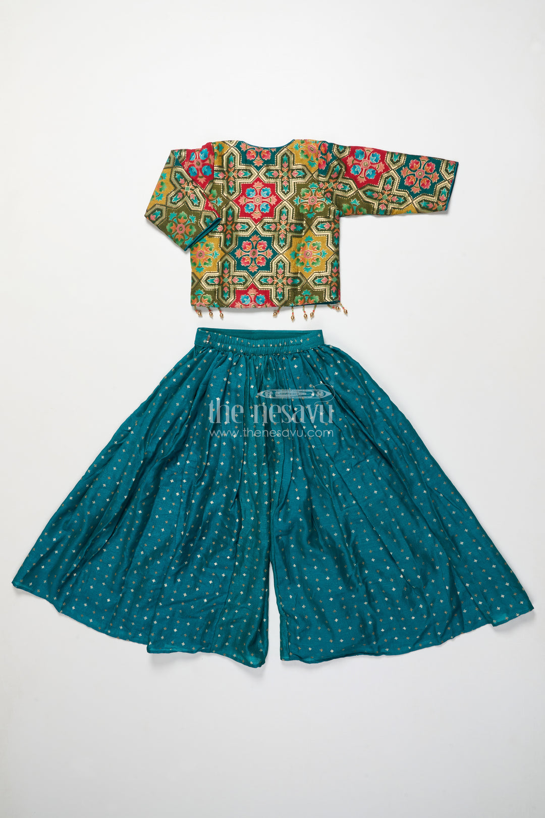 Festive ethnic sharara set with embroidered jacket and mirror detailing