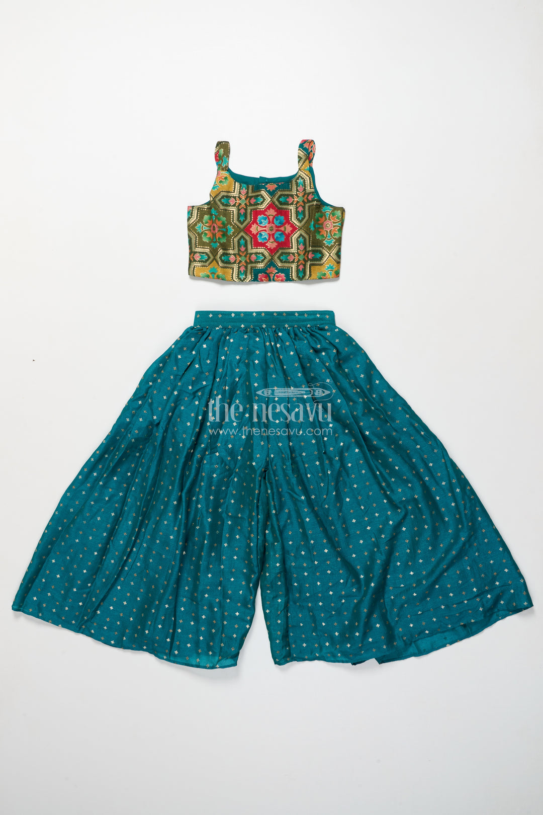 Festive ethnic sharara set with embroidered jacket and mirror detailing