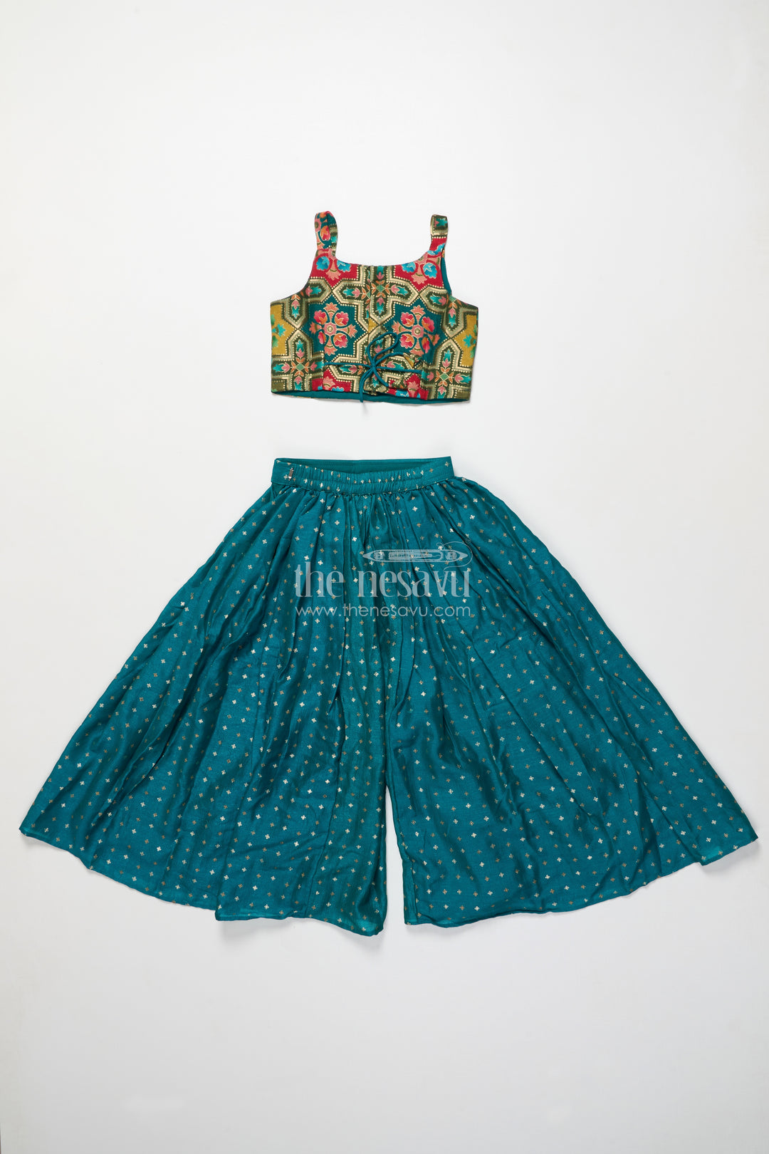 Festive ethnic sharara set with embroidered jacket and mirror detailing