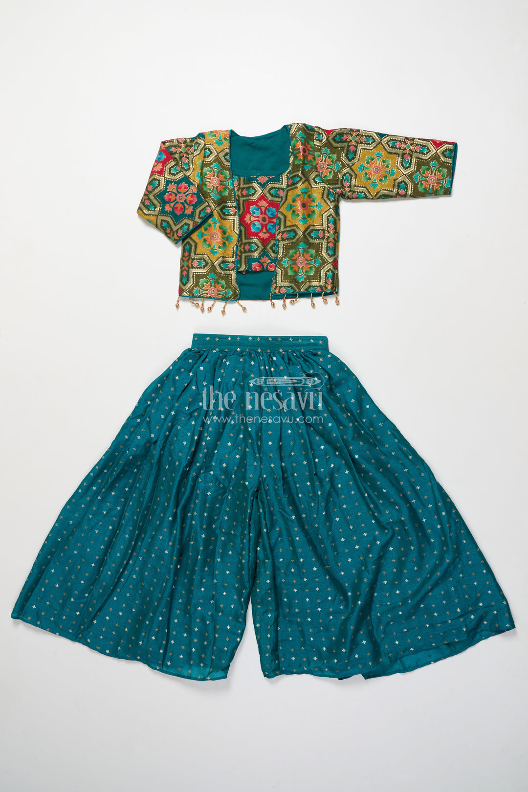 Festive ethnic sharara set with embroidered jacket and mirror detailing