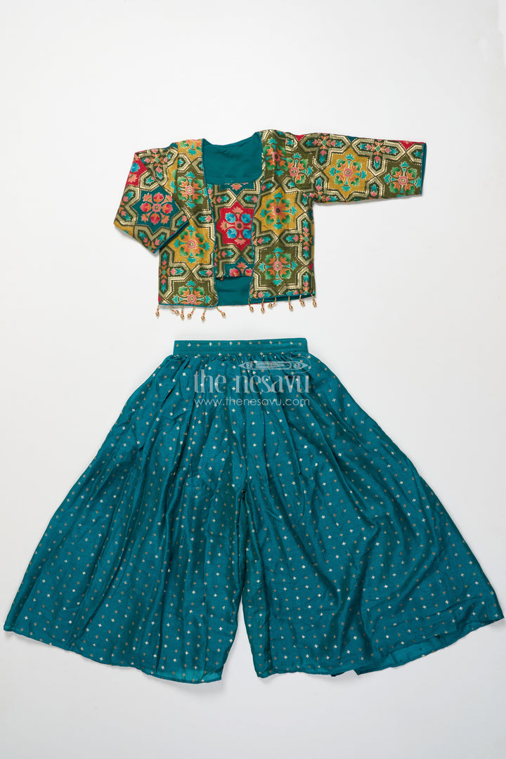 Festive ethnic sharara set with embroidered jacket and mirror detailing