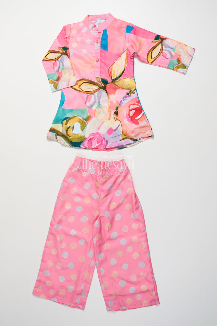 Floral Printed Cotton Set with Kurta and Wide-Leg Pants for Casual Wear