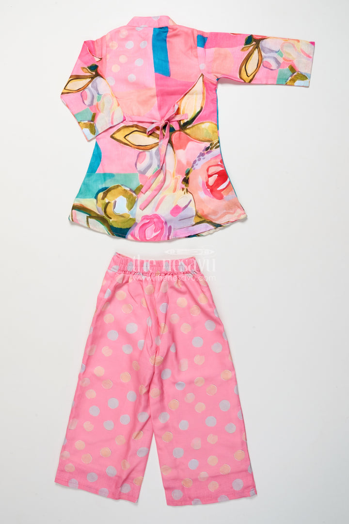 Floral Printed Cotton Set with Kurta and Wide-Leg Pants for Casual Wear