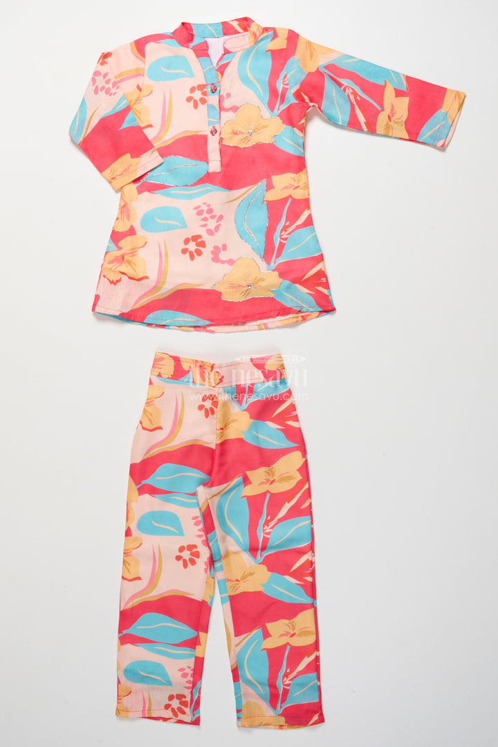 Everyday Ethnic Floral Printed Set with Straight-Cut Pants for Kids