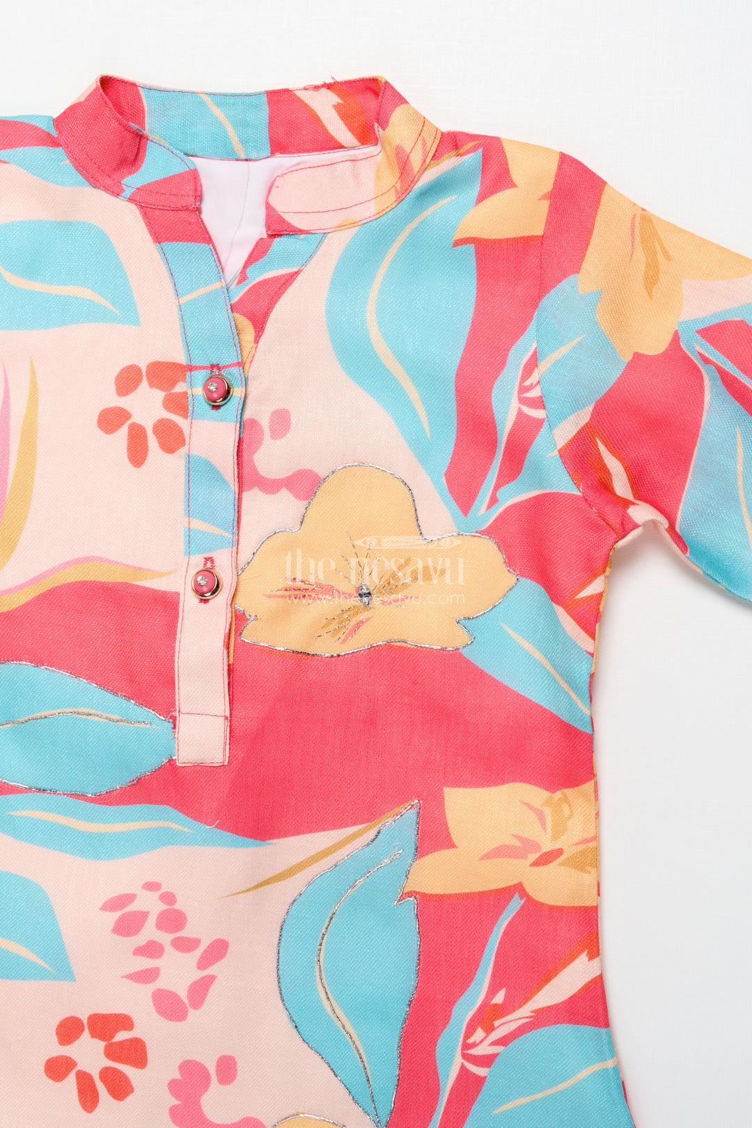 Everyday Ethnic Floral Printed Set with Straight-Cut Pants for Kids