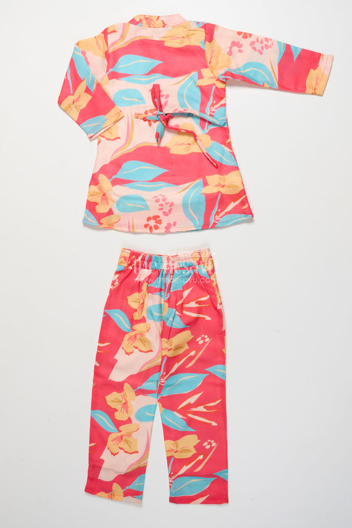 Everyday Ethnic Floral Printed Set with Straight-Cut Pants for Kids