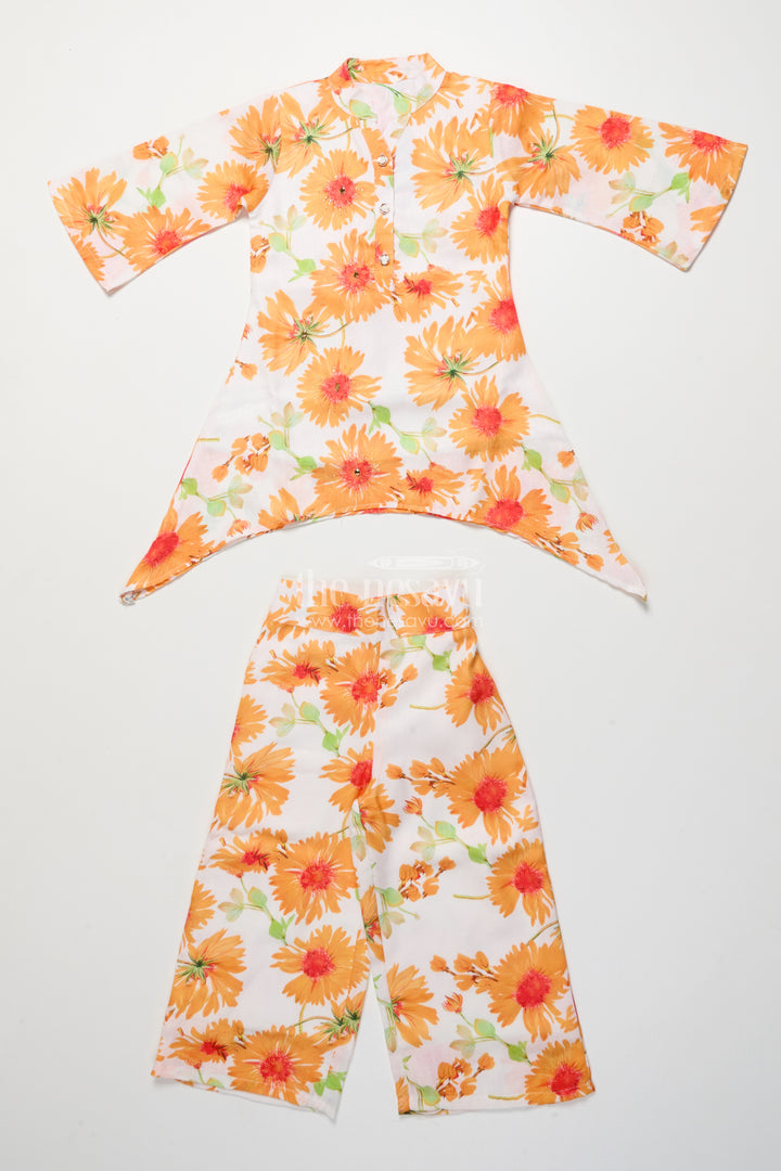 Floral Cotton Kurta Pant Set with Asymmetrical Hem for Casual Wear