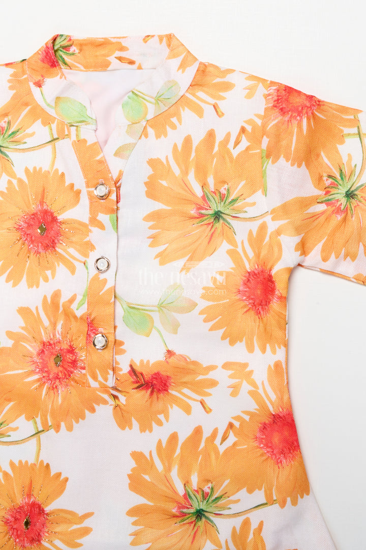 Floral Cotton Kurta Pant Set with Asymmetrical Hem for Casual Wear