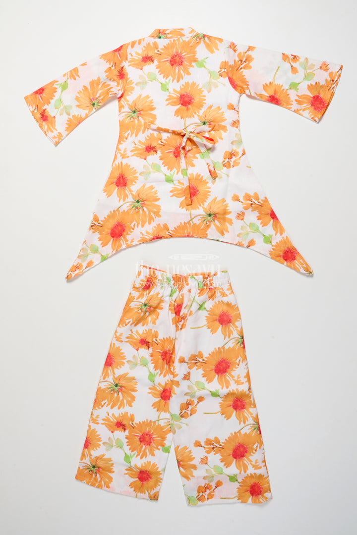 Floral Cotton Kurta Pant Set with Asymmetrical Hem for Casual Wear