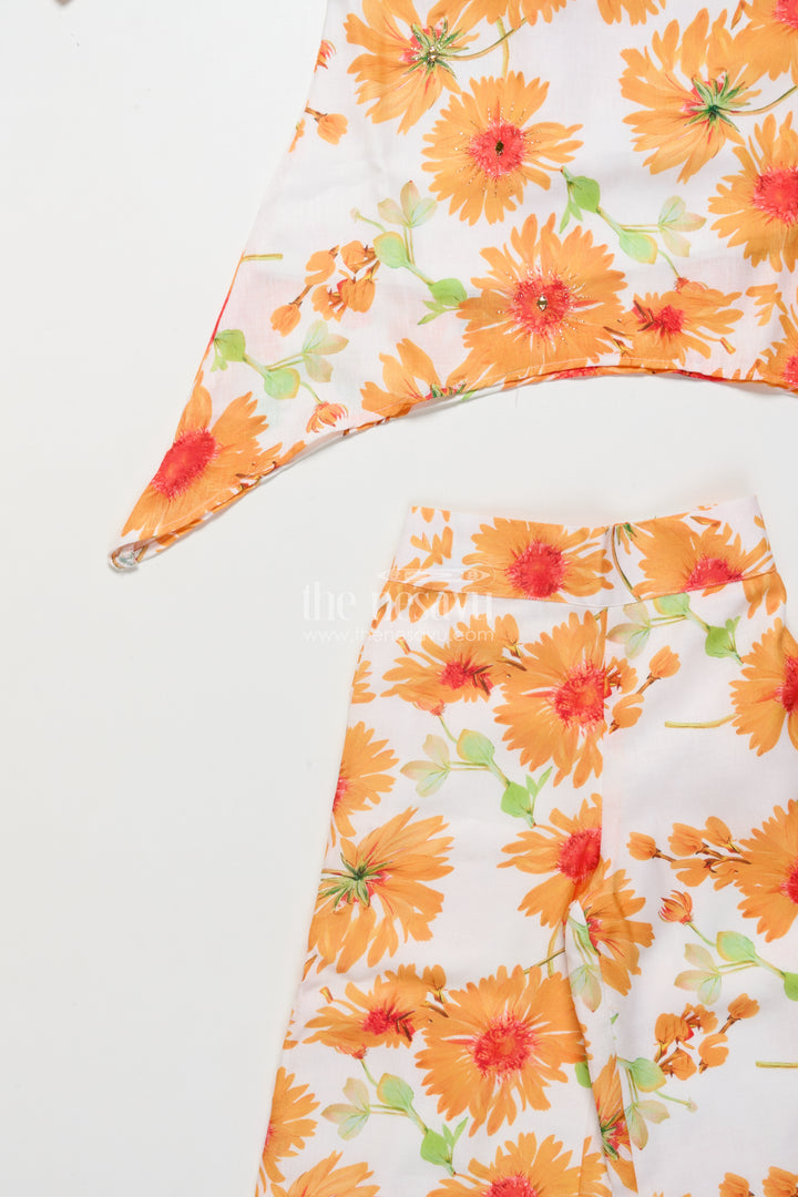 Floral Cotton Kurta Pant Set with Asymmetrical Hem for Casual Wear