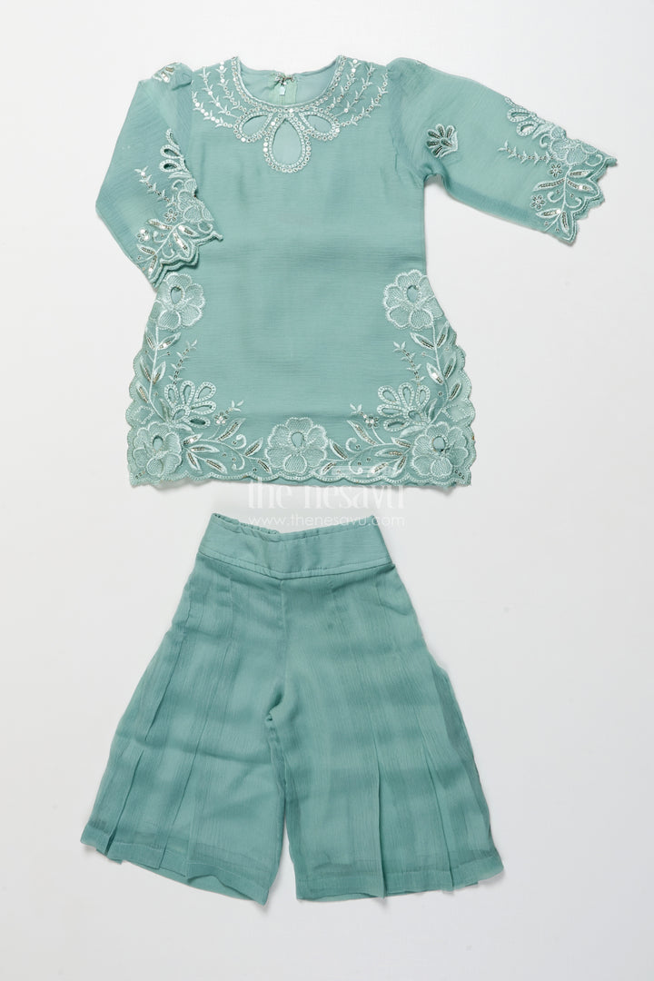 Occasion-ready organza sharara set with thread embroidery detailing