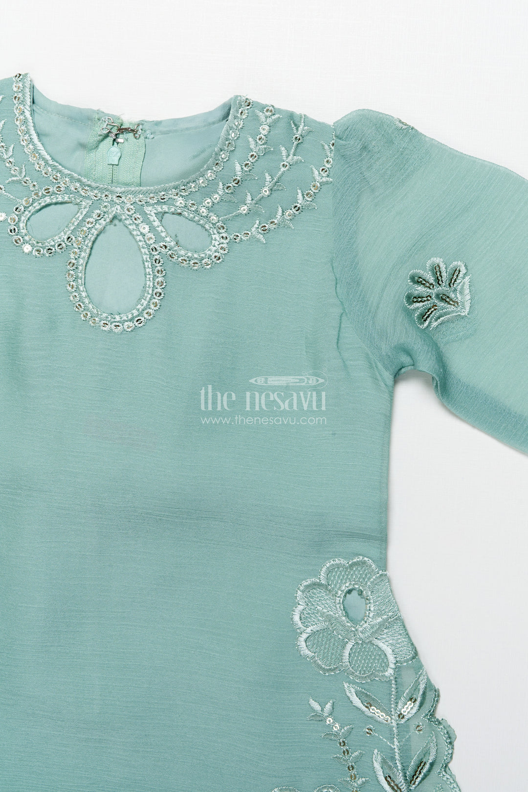 Occasion-ready organza sharara set with thread embroidery detailing
