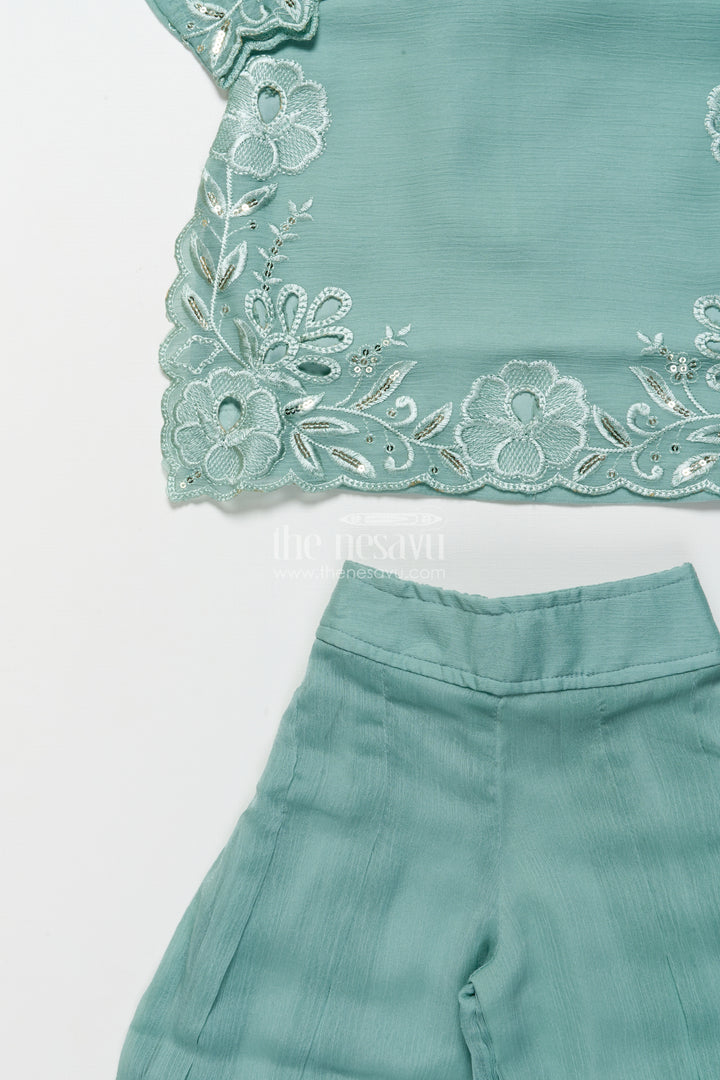 Occasion-ready organza sharara set with thread embroidery detailing