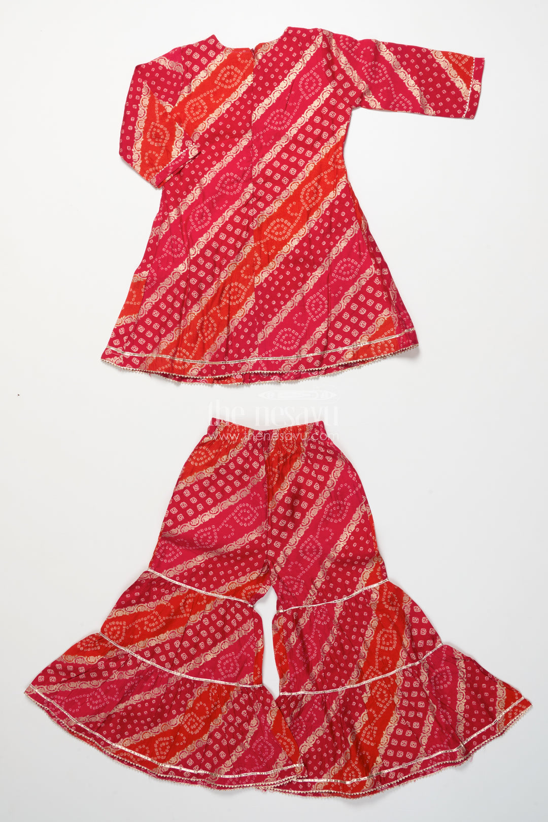 Bandhani-inspired festive sharara set with layered flare