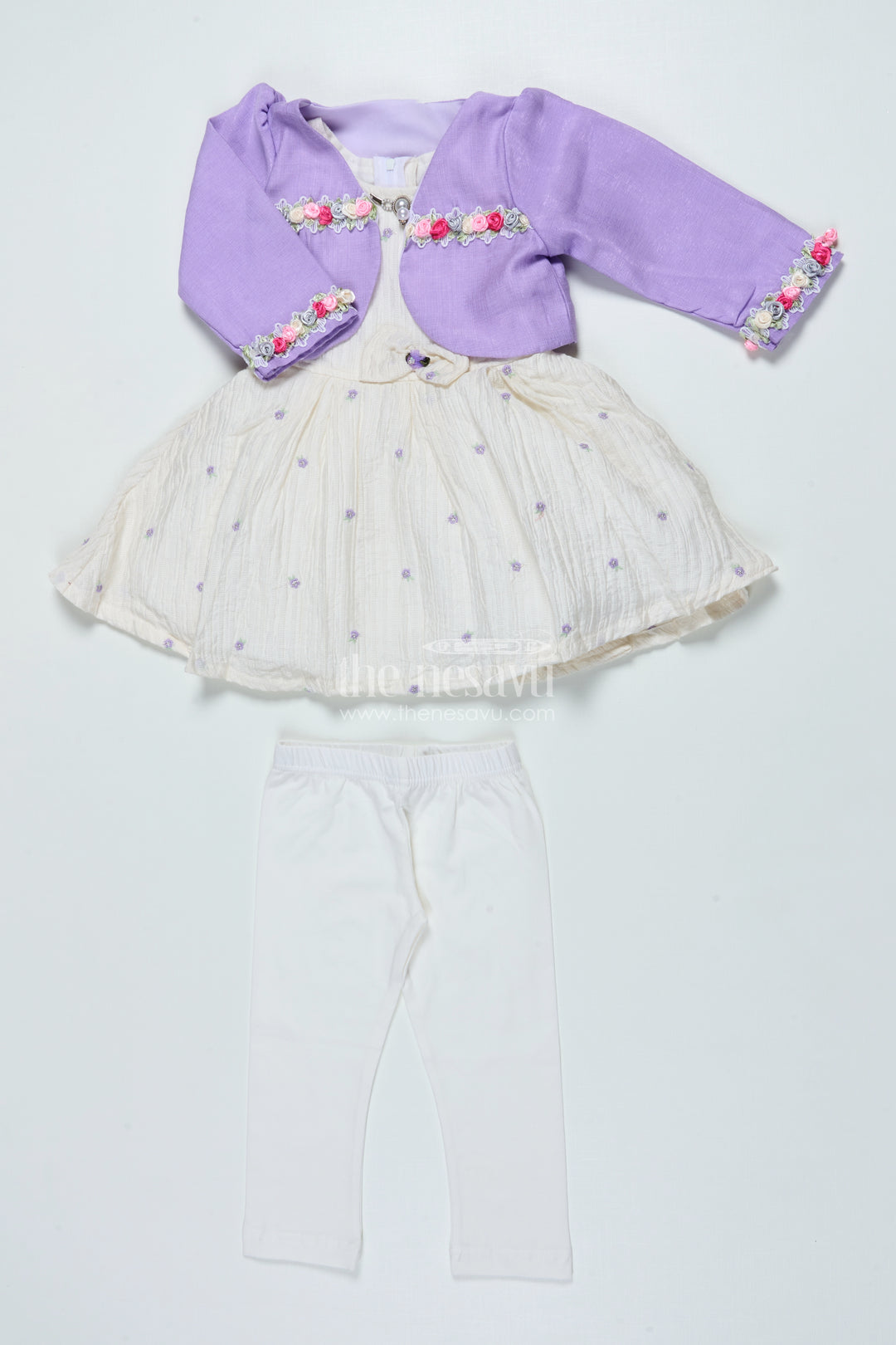 Girls Purple Sharara Set with Crushed Georgette and Jacket for Elegant Events