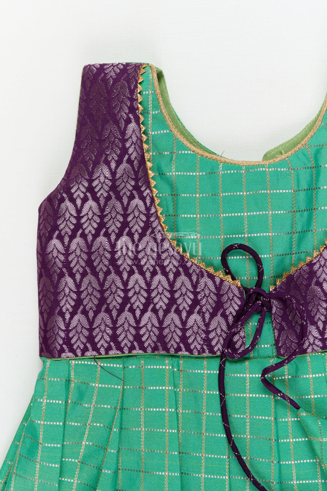 The Nesavu Girls Kanchi Silk Frock Toddler Girl Silk Frock with Bridal Saree Style for Weddings and Festivals Nesavu Nesavu toddler girl silk frock with Dharmavaram bridal saree inspired zari border design