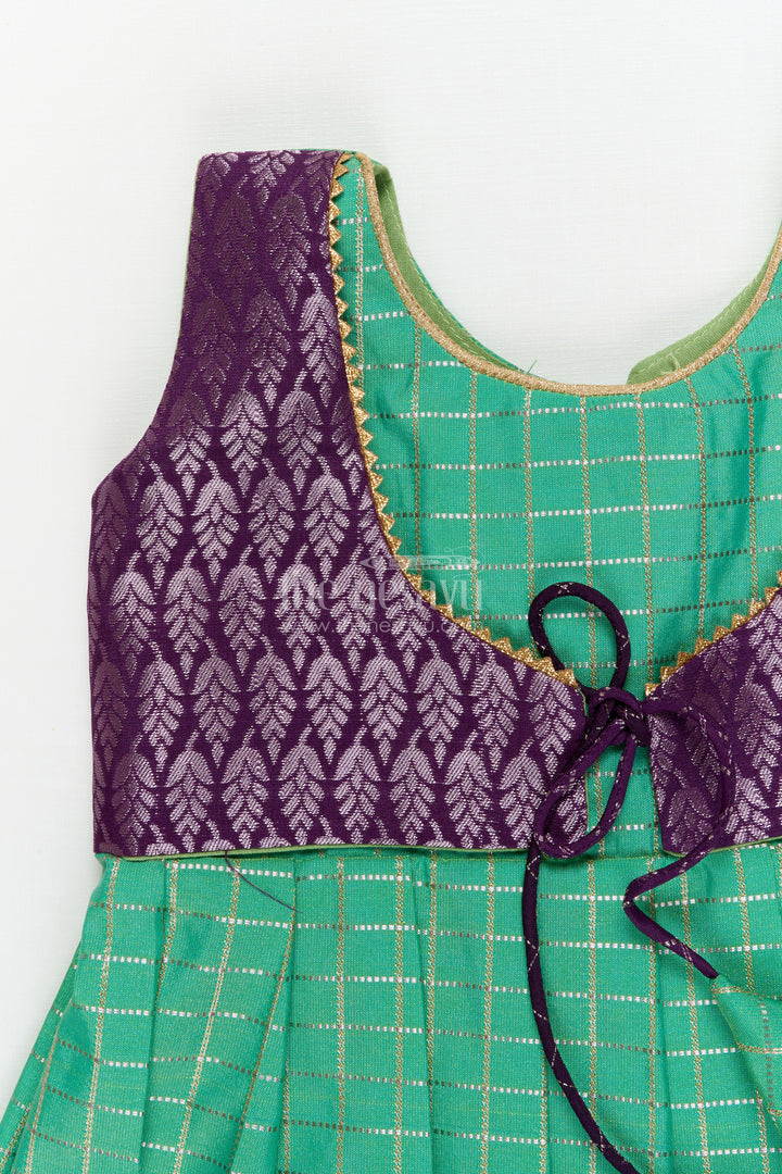 The Nesavu Girls Kanchi Silk Frock Toddler Girl Silk Frock with Bridal Saree Style for Weddings and Festivals Nesavu Nesavu toddler girl silk frock with Dharmavaram bridal saree inspired zari border design