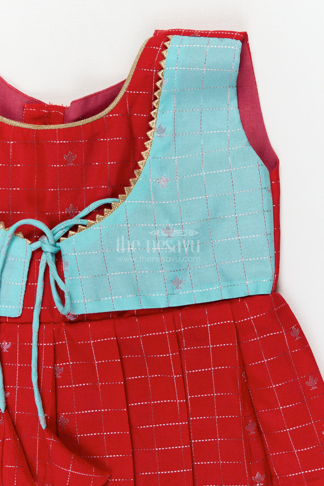 The Nesavu Girls Kanchi Silk Frock Designer Silk Frock for Toddler Girls Inspired by Kanchivaram Saree Patterns Nesavu Nesavu toddler girl designer silk frock with Kanchivaram inspired zari borders and chevron yoke