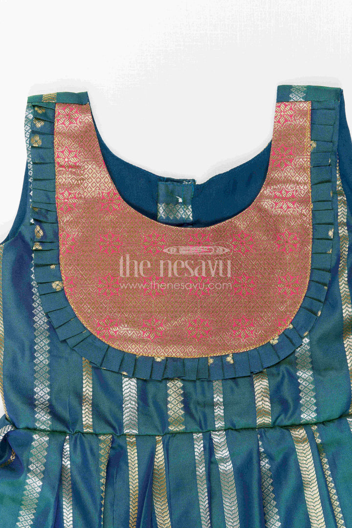 Nesavu Baby Girl Kanchi Silk Frock with Woven Stripes and Big Border for Festive Weddings