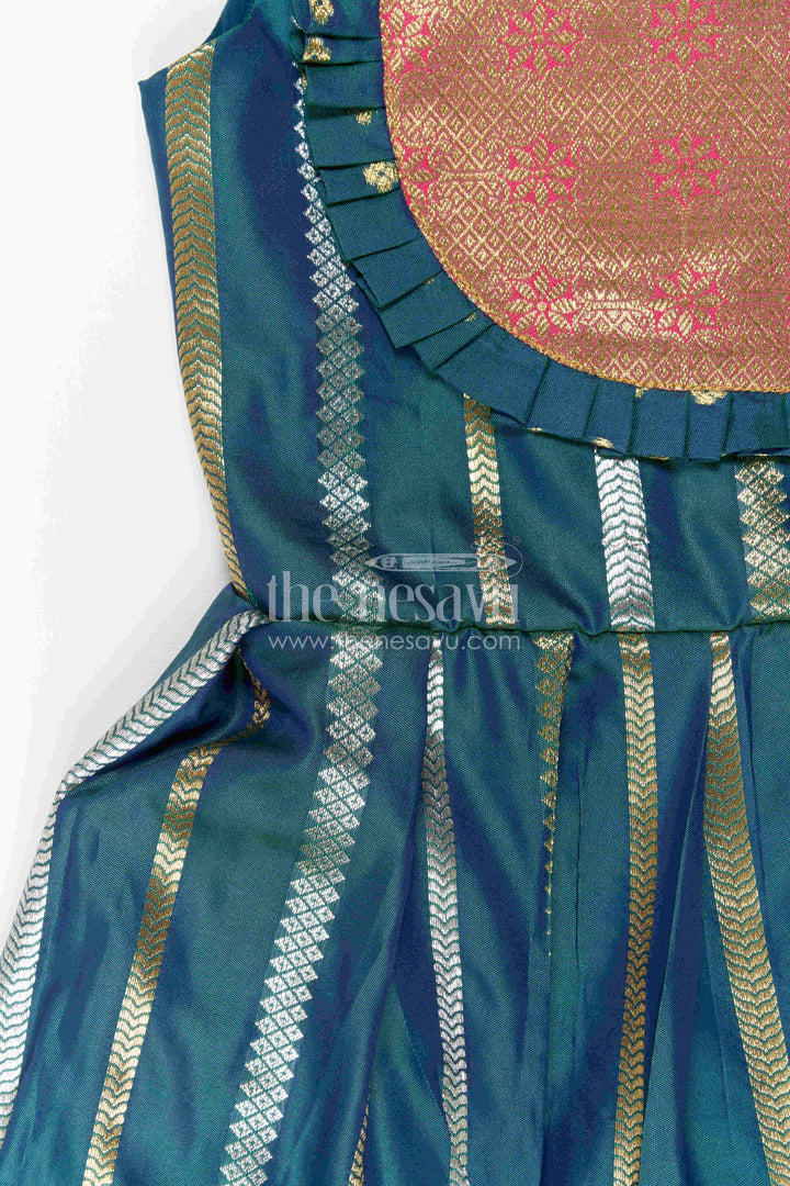 Nesavu Baby Girl Kanchi Silk Frock with Woven Stripes and Big Border for Festive Weddings
