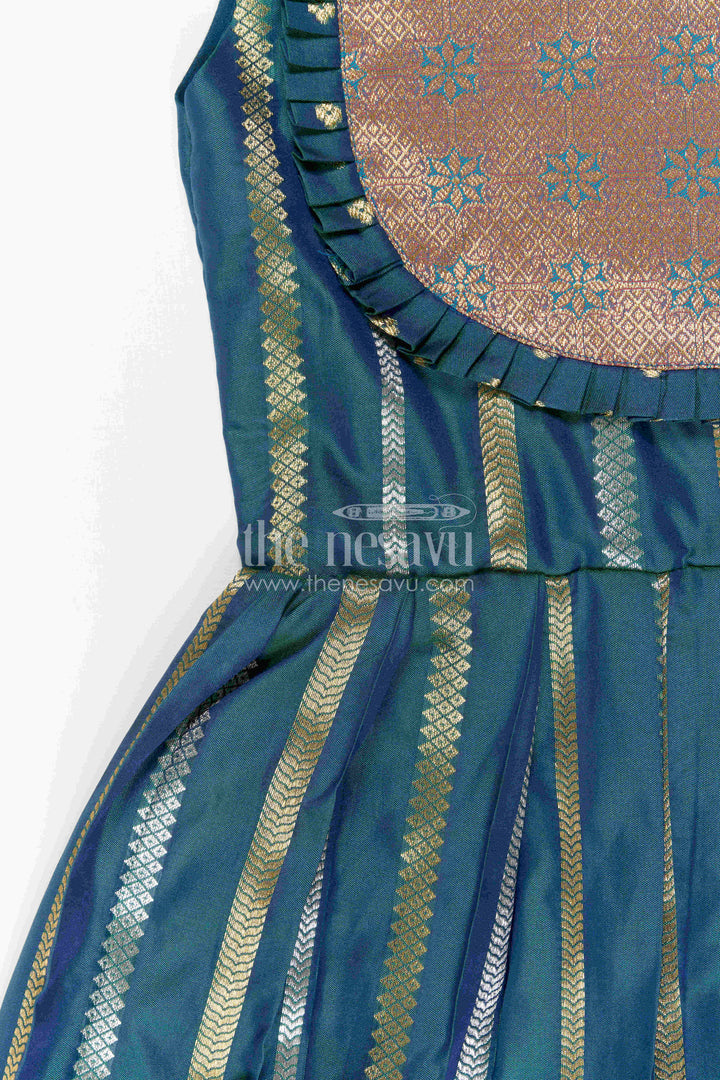 Nesavu Baby Girl Kanchi Silk Frock with Woven Stripes and Big Border for Festive Weddings