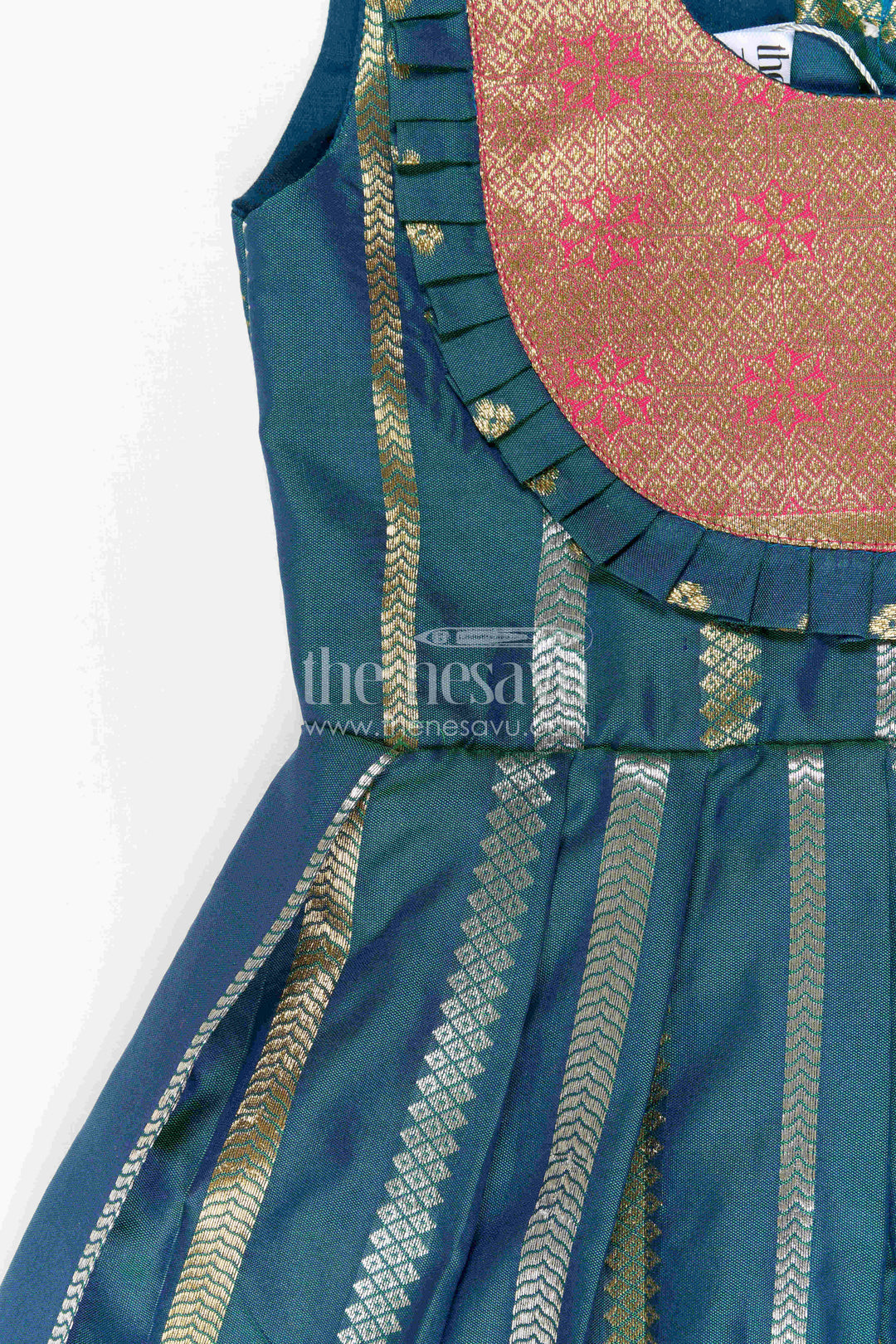 Nesavu Baby Girl Kanchi Silk Frock with Woven Stripes and Big Border for Festive Weddings