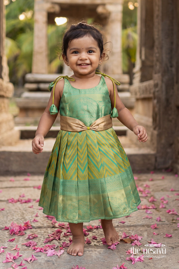 Girls Kanchi Silk Frock with Woven Texture for Family Functions