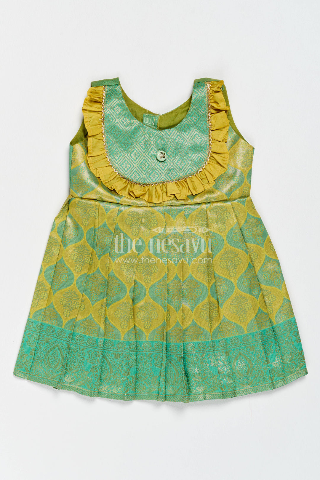 Traditional Silk Frock in Green for Celebrations and Photos