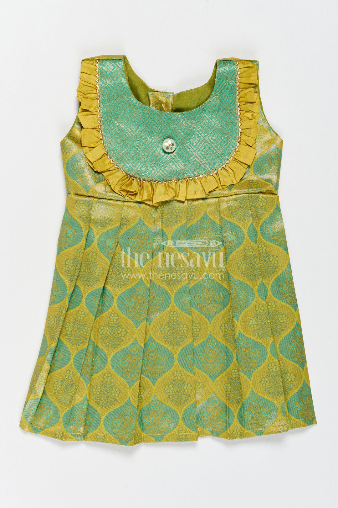 Traditional Silk Frock in Green for Celebrations and Photos
