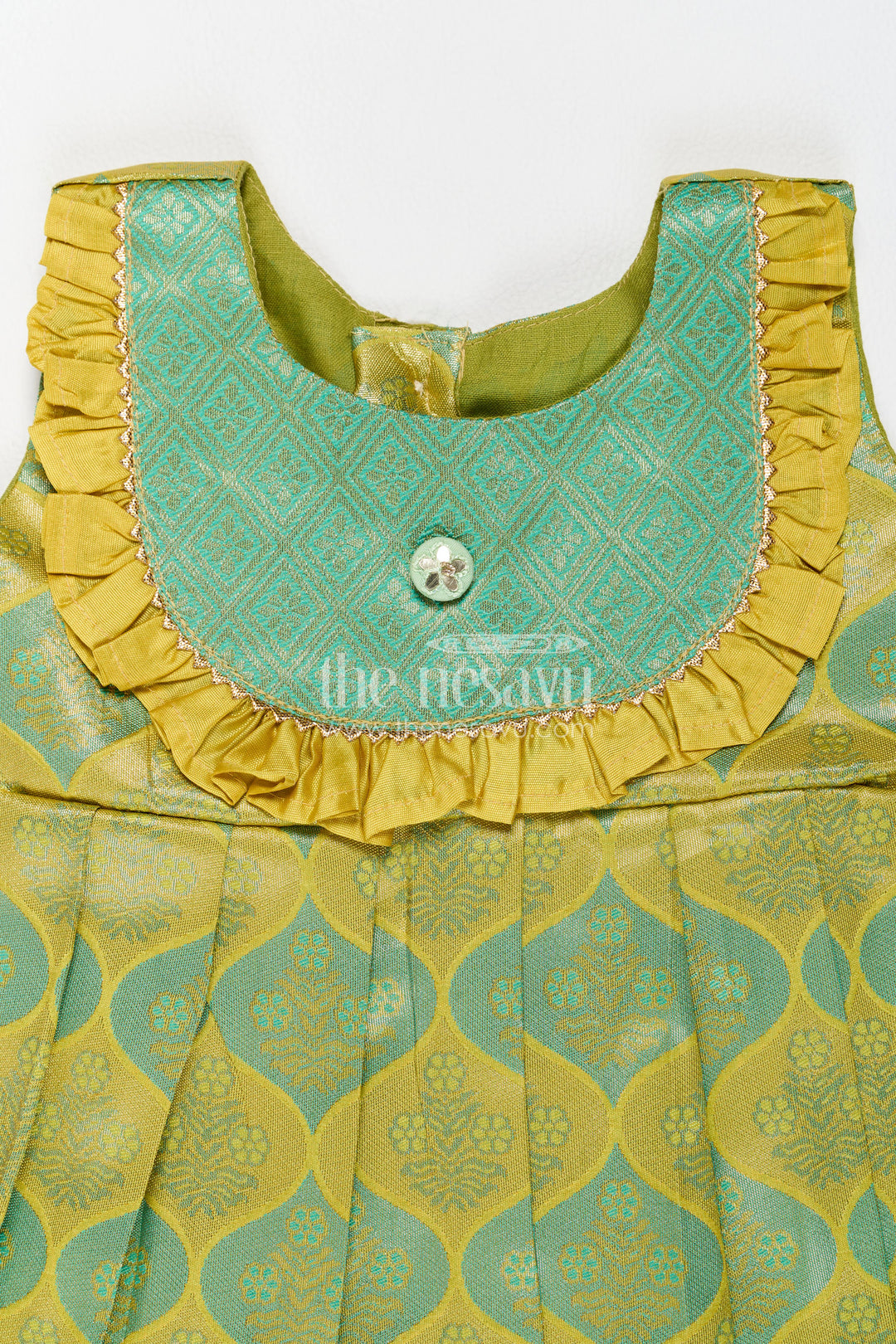 Traditional Silk Frock in Green for Celebrations and Photos
