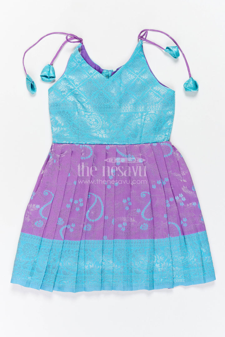 Girls Kanchi Silk Frock in Turquoise with Woven Texture