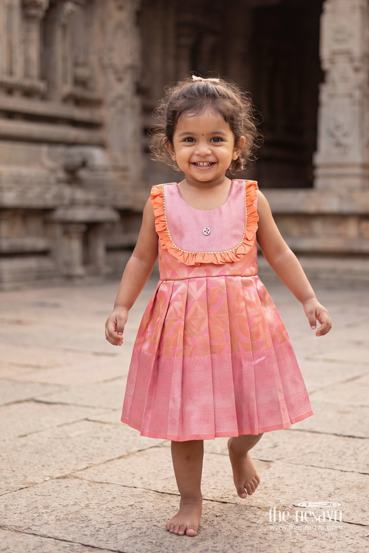Traditional Silk Frock in Peach for Festive Gatherings