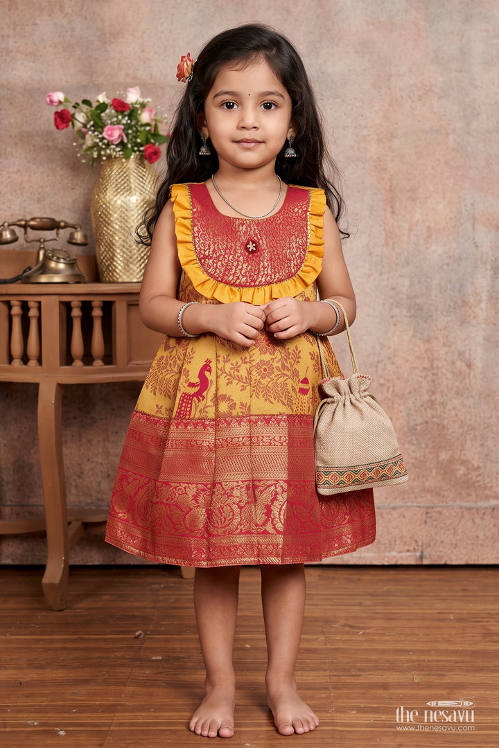 Traditional Silk Frock in Gold for Celebrations and Photos