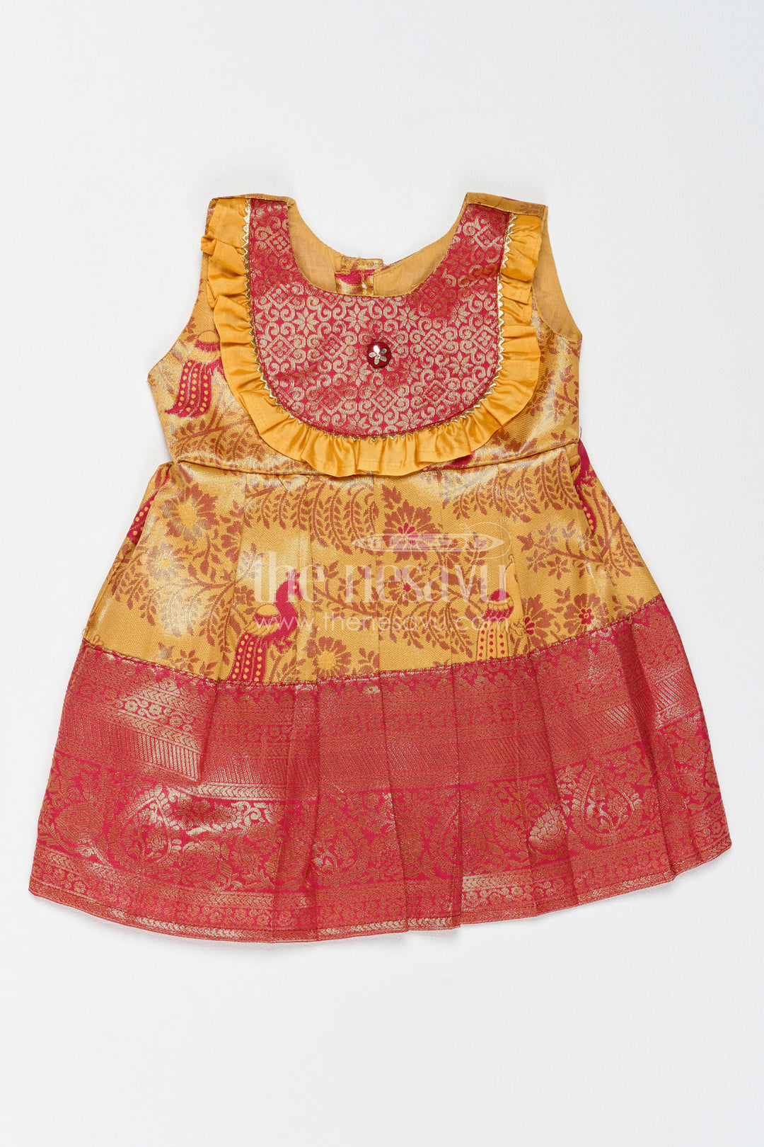 Traditional Silk Frock in Gold for Celebrations and Photos