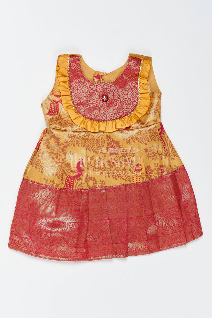 Traditional Silk Frock in Gold for Celebrations and Photos