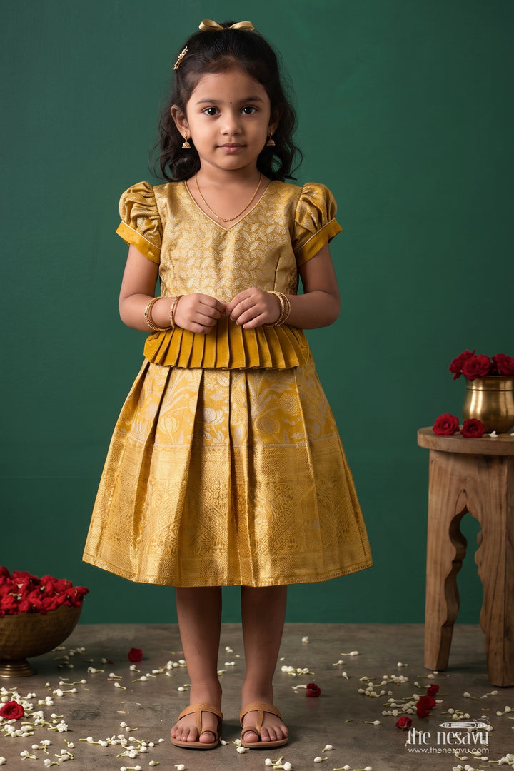 Girls Kanchi Silk Frock in Gold for Portrait Days