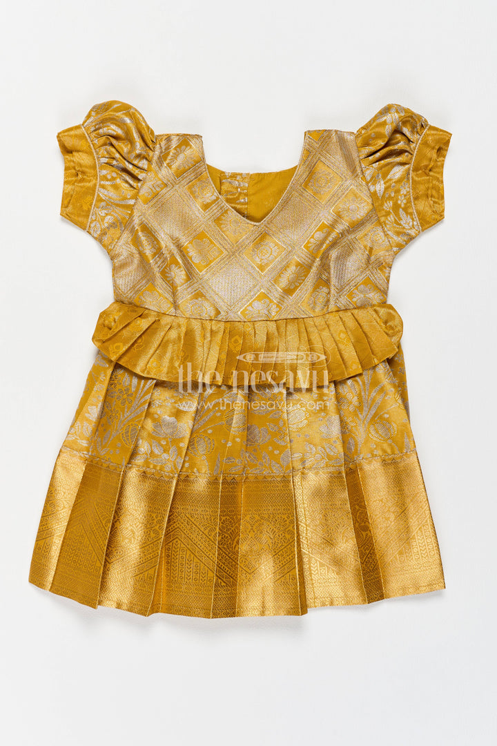 Girls Kanchi Silk Frock in Gold for Portrait Days