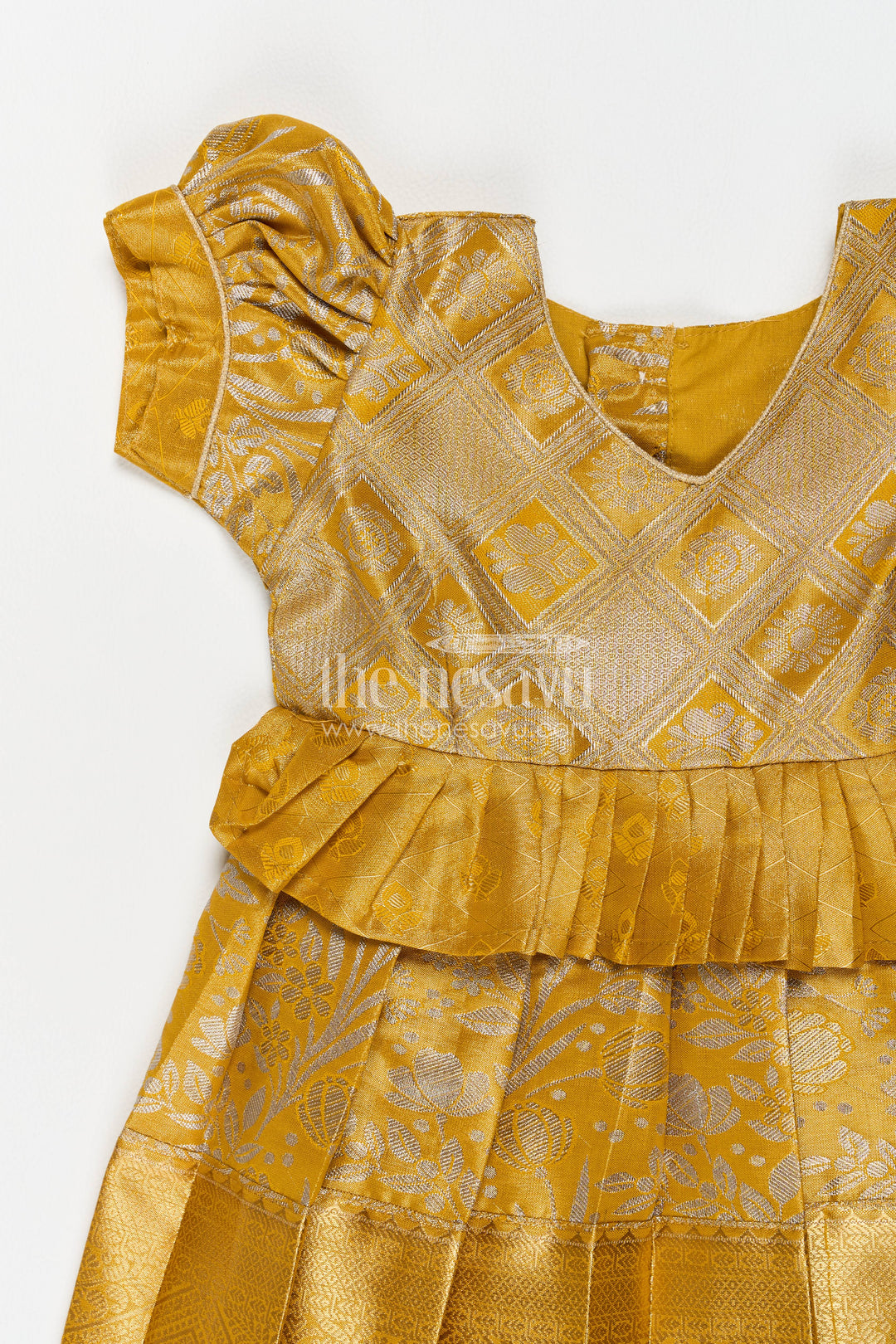 Girls Kanchi Silk Frock in Gold for Portrait Days